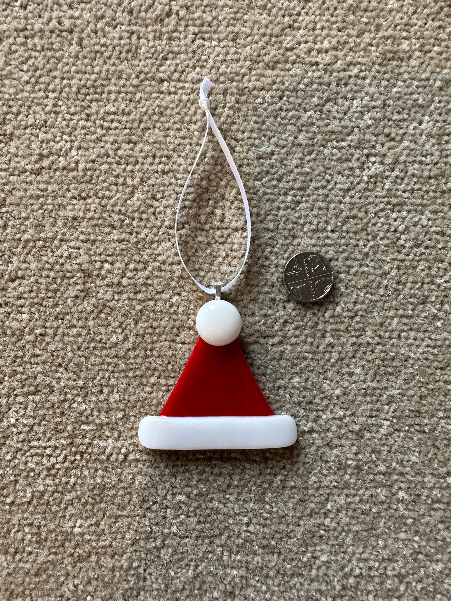 Fused Glass Christmas Santa Hat hanging decoration