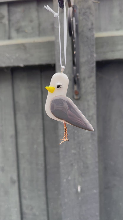 Happy Bird-Day Card with hanging fused glass Seagull