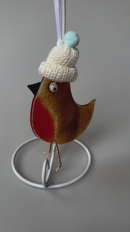 Fused Glass Robin with a hat