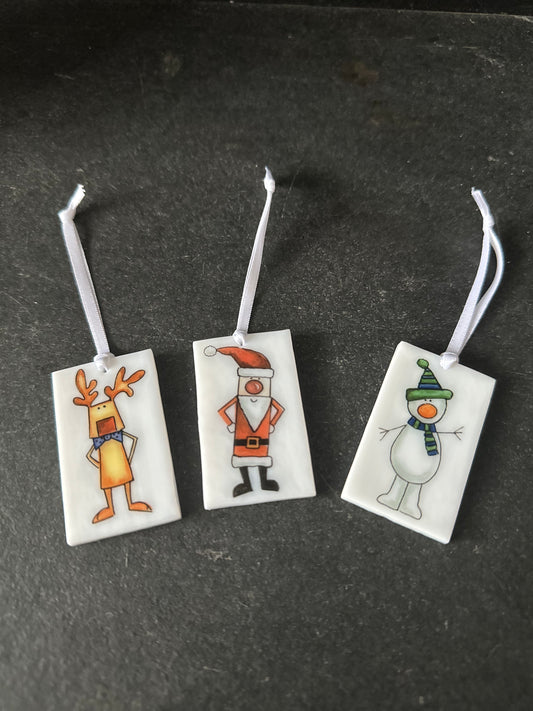 Fused Glass Snowman, Santa & Rudolph  Hanging Decorations