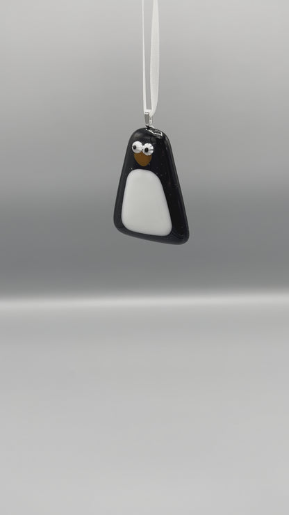 Fused Glass Hanging Penguin Decoration