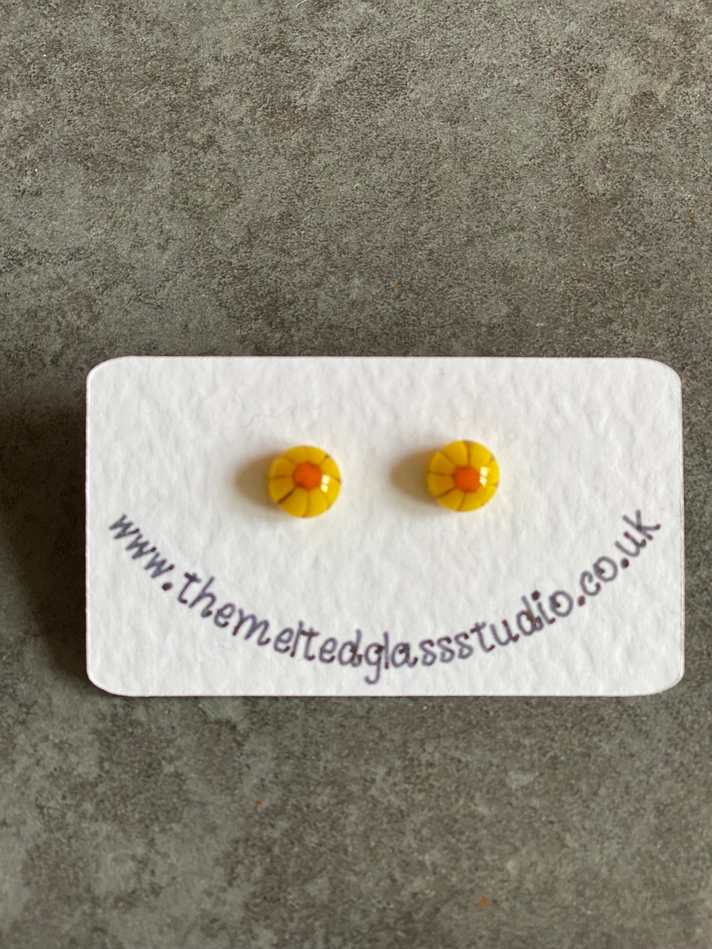 Handmade Fused Glass Earrings - Sterling Silver posts - Yellow & Orange Bud